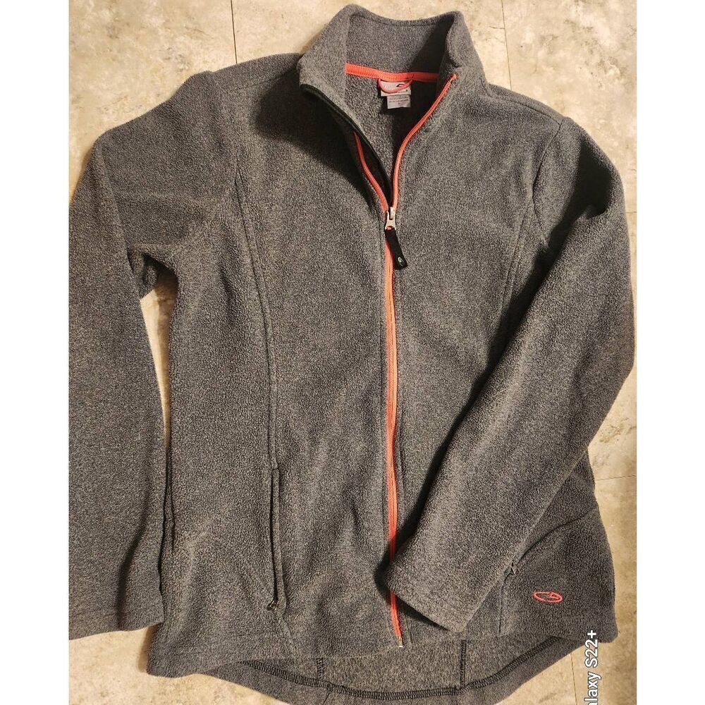 H20 Champion gray  zip-up fleece athletic activewear jacket w orange zipper